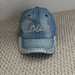 Blue Denim Cap with Rhinestone Accents
